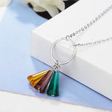 Colorful Crystal Fan Pendant Necklace 925 Sterling Silver Jewelry