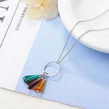 Colorful Crystal Fan Pendant Necklace 925 Sterling Silver Jewelry