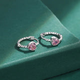 Pink Gemstone Heart Stud Earrings S925 Sterling Silver Jewelry