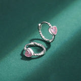 Pink Gemstone Heart Stud Earrings S925 Sterling Silver Jewelry