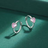 Pink Gemstone Heart Stud Earrings S925 Sterling Silver Jewelry