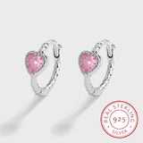 Pink Gemstone Heart Stud Earrings S925 Sterling Silver Jewelry