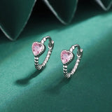 Pink Gemstone Heart Stud Earrings S925 Sterling Silver Jewelry
