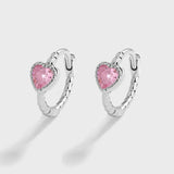 Pink Gemstone Heart Stud Earrings S925 Sterling Silver Jewelry