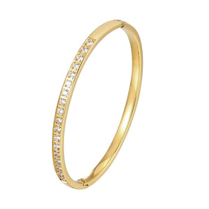 Classic Inlay 18 Zircon Bangle Stainless Steel Bracelet Cuff