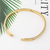 Classic Inlay 18 Zircon Bangle Stainless Steel Bracelet Cuff
