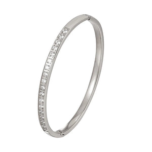 Classic Inlay 18 Zircon Bangle Stainless Steel Bracelet Cuff