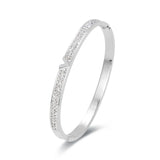 Zircon Bangle Silver V Bracelet Cuff for Women