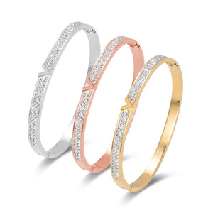 Zircon Bangle Silver V Bracelet Cuff for Women