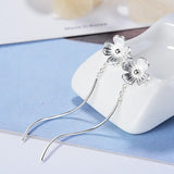 Clover Flower Wave Tassel Earrings 925 Sterling Silver Drop Earrings