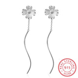 Clover Flower Wave Tassel Earrings 925 Sterling Silver Drop Earrings