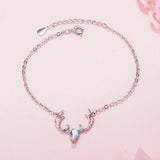 Colorful Moonstone Animal 925 Sterling Silver Elk Deer Crystal Bracelet