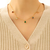 Colorful Water Drop Pendant Necklace Women Titanium Steel Zircon Tassel