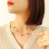 Colorful Water Drop Pendant Necklace Women Titanium Steel Zircon Tassel
