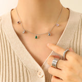 Colorful Water Drop Pendant Necklace Women Titanium Steel Zircon Tassel