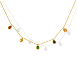Colorful Water Drop Pendant Necklace Women Titanium Steel Zircon Tassel