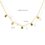 Colorful Water Drop Pendant Necklace Women Titanium Steel Zircon Tassel