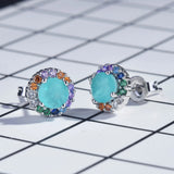 Colorful Zircon Earrings 925 Stamp 50 Points Round Bag Paraiba Boho Party Gift