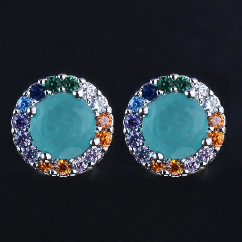 Colorful Zircon Earrings 925 Stamp 50 Points Round Bag Paraiba Boho Party Gift
