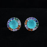 Colorful Zircon Earrings 925 Stamp 50 Points Round Bag Paraiba Boho Party Gift