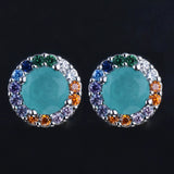 Colorful Zircon Earrings 925 Stamp 50 Points Round Bag Paraiba Boho Party Gift