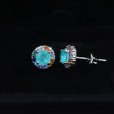 Colorful Zircon Earrings 925 Stamp 50 Points Round Bag Paraiba Boho Party Gift