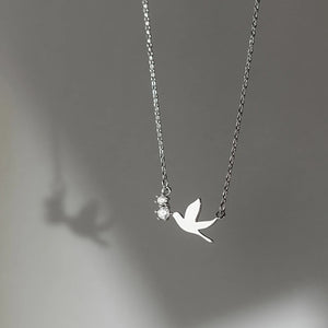925 Silver Zircon Bird Necklace Pendant Chain Jewelry