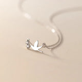 925 Silver Zircon Bird Necklace Pendant Chain Jewelry