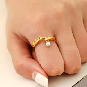 Geometric Pearl Ring Crystal Index Finger Ring Wedding Party Jewelry