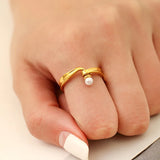 Geometric Pearl Ring Crystal Index Finger Ring Wedding Party Jewelry