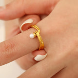 Geometric Pearl Ring Crystal Index Finger Ring Wedding Party Jewelry