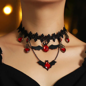 Lace Bat Halloween Necklace Women Girl Dress Up Jewelry