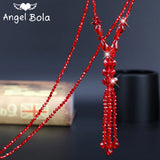 Crystal Bead Necklace Women Tassel Sweater Chain Pendant Necklace