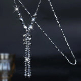 Crystal Bead Necklace Women Tassel Sweater Chain Pendant Necklace