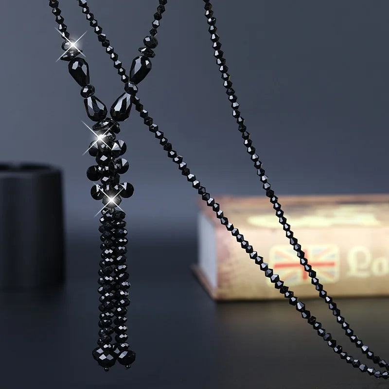 Crystal Bead Necklace Women Tassel Sweater Chain Pendant Necklace