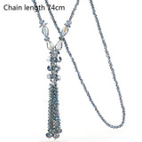 Crystal Bead Necklace Women Tassel Sweater Chain Pendant Necklace