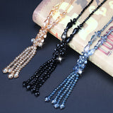 Crystal Bead Necklace Women Tassel Sweater Chain Pendant Necklace
