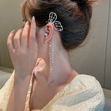 Crystal Butterfly Clip Earring Pearl Bead Ear Cuff Tassel Earrings