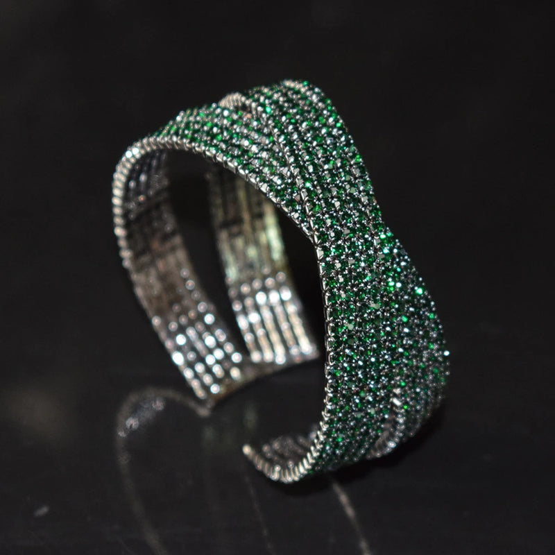 Crystal Cuff Bracelet Full Rhinestone Ladies Open Bridal Wedding Jewelry