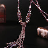 Long Tassel Beads Chain Necklace for Women N-036