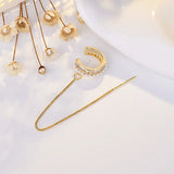 Crystal Pearl Ear Cuff Silver Long Chain Clip On Earring