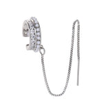 Crystal Pearl Ear Cuff Silver Long Chain Clip On Earring