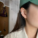 Crystal Pearl Ear Cuff Silver Long Chain Clip On Earring