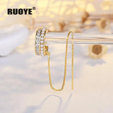 Crystal Pearl Ear Cuff Silver Long Chain Clip On Earring