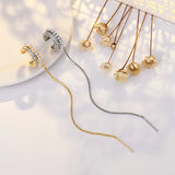 Crystal Pearl Ear Cuff Silver Long Chain Clip On Earring