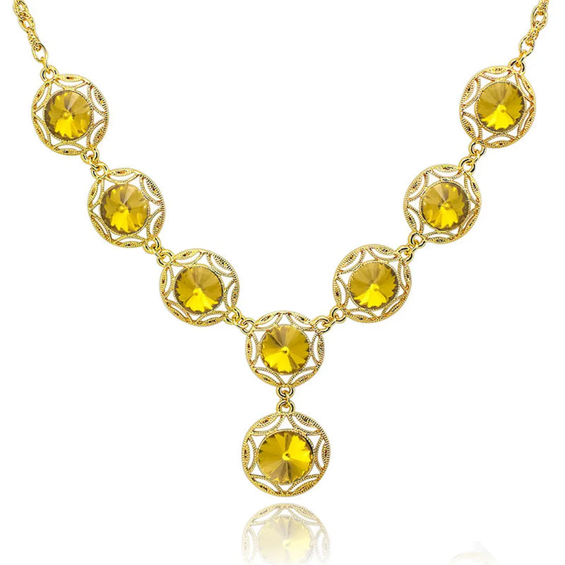 Crystal Necklace Hollow Round Chain Necklace Charm Women Girls Jewelry