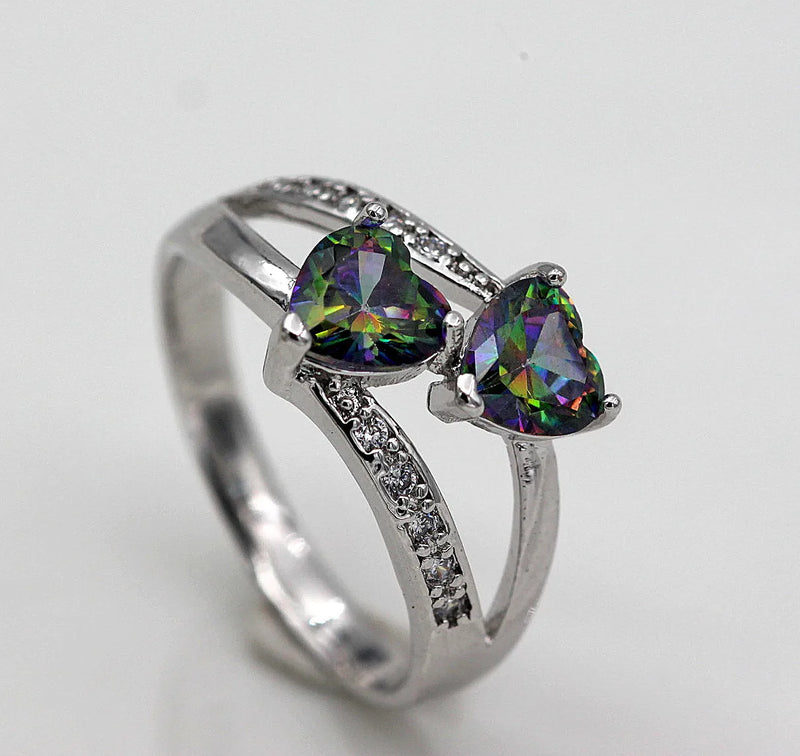 Crystal Zircon Sweet Heart Rings for Women Bridal Wedding Gift