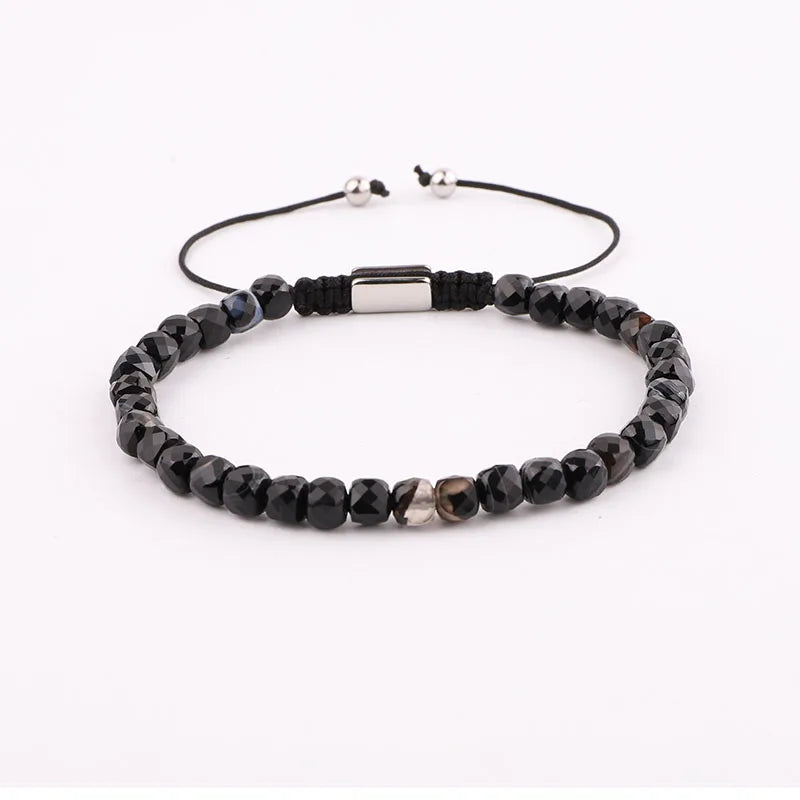 Cube Faceted Stone Amethyst Agate Labradorite Beads Bracelet