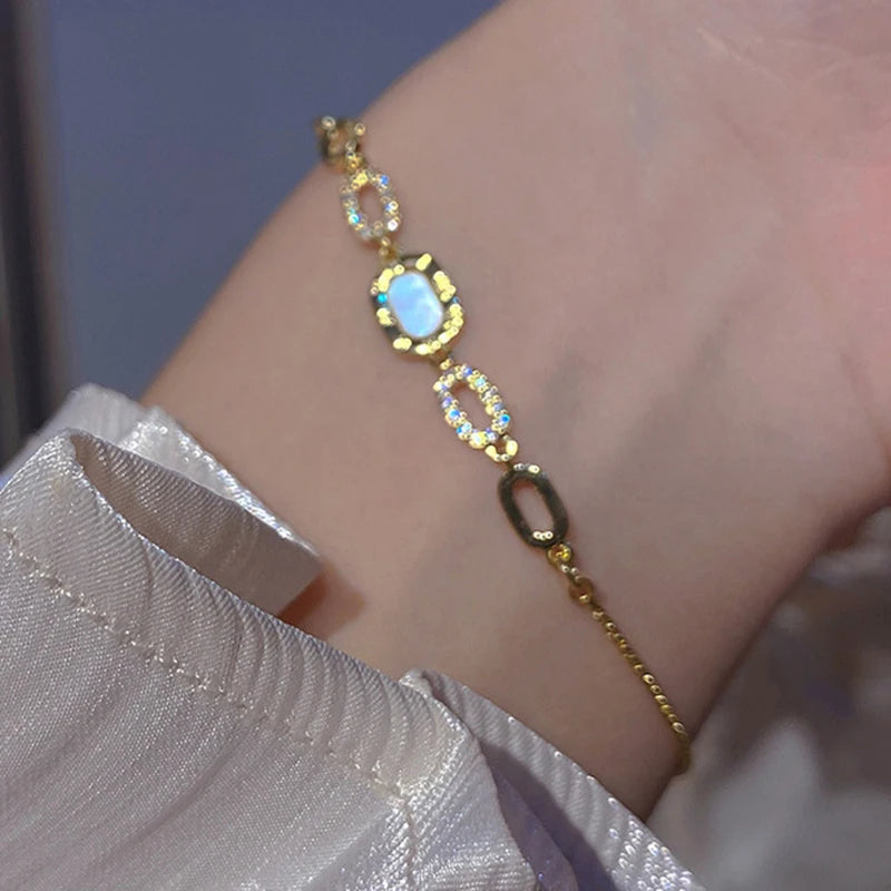CZ Bracelet Steel Chain Link for Women Minimalist Charm Jewelry