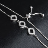 CZ Three Square Pendant Bracelet 925 Sterling Silver Adjustable Charm Jewelry